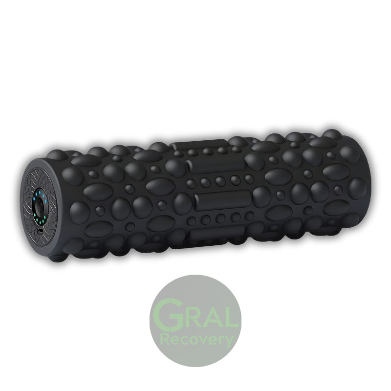 Black electric foam roller for muscle recovery – GRAL Atlas with deep tissue texture
