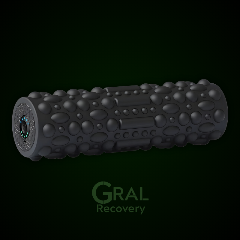 GRAL Atlas electric foam roller with textured surface and 5-speed vibration control – front view