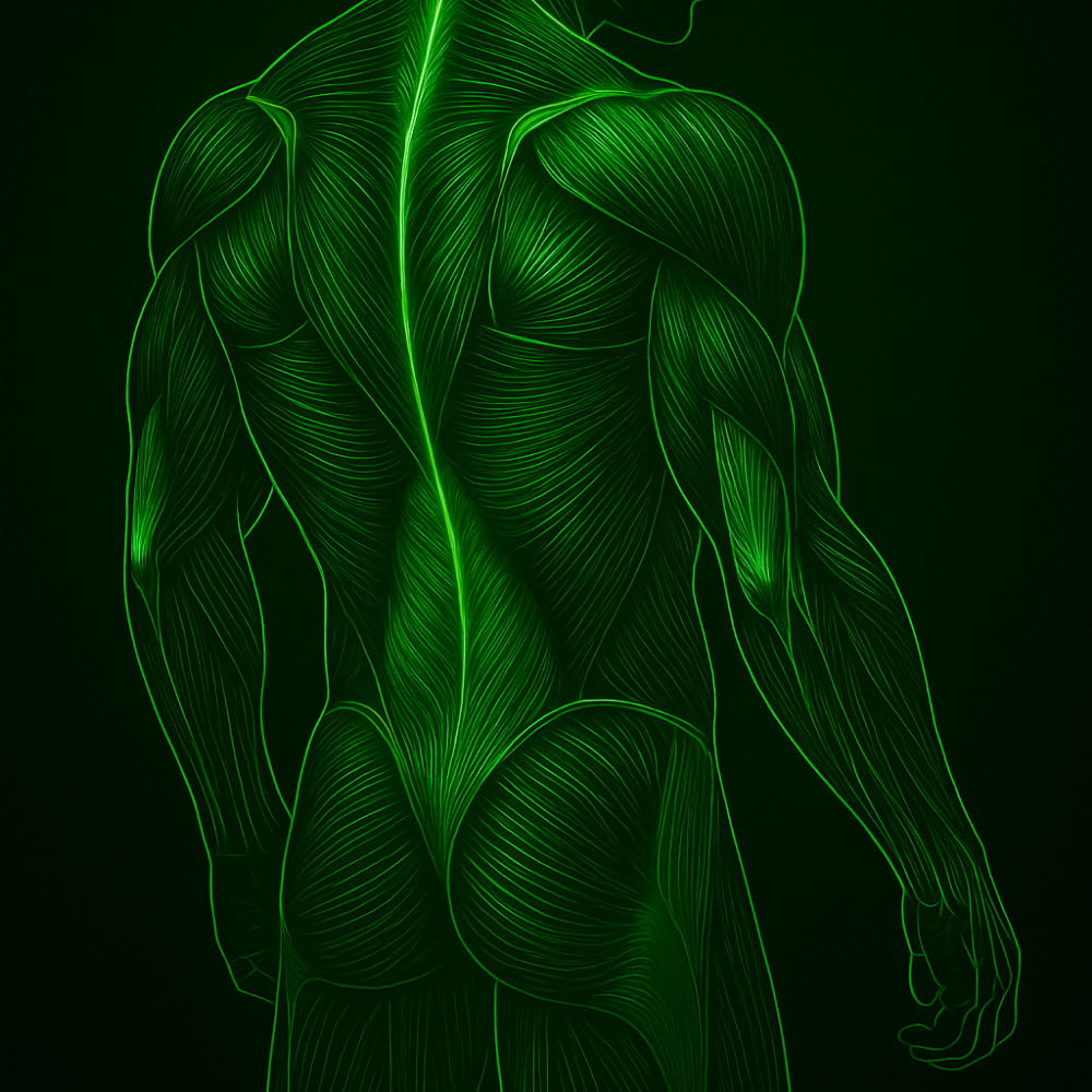 Anatomical illustration of human muscles highlighting deep tissue layers, referring to Titan massage gun’s benefit of targeting deep muscle layers without aggressive pressure.